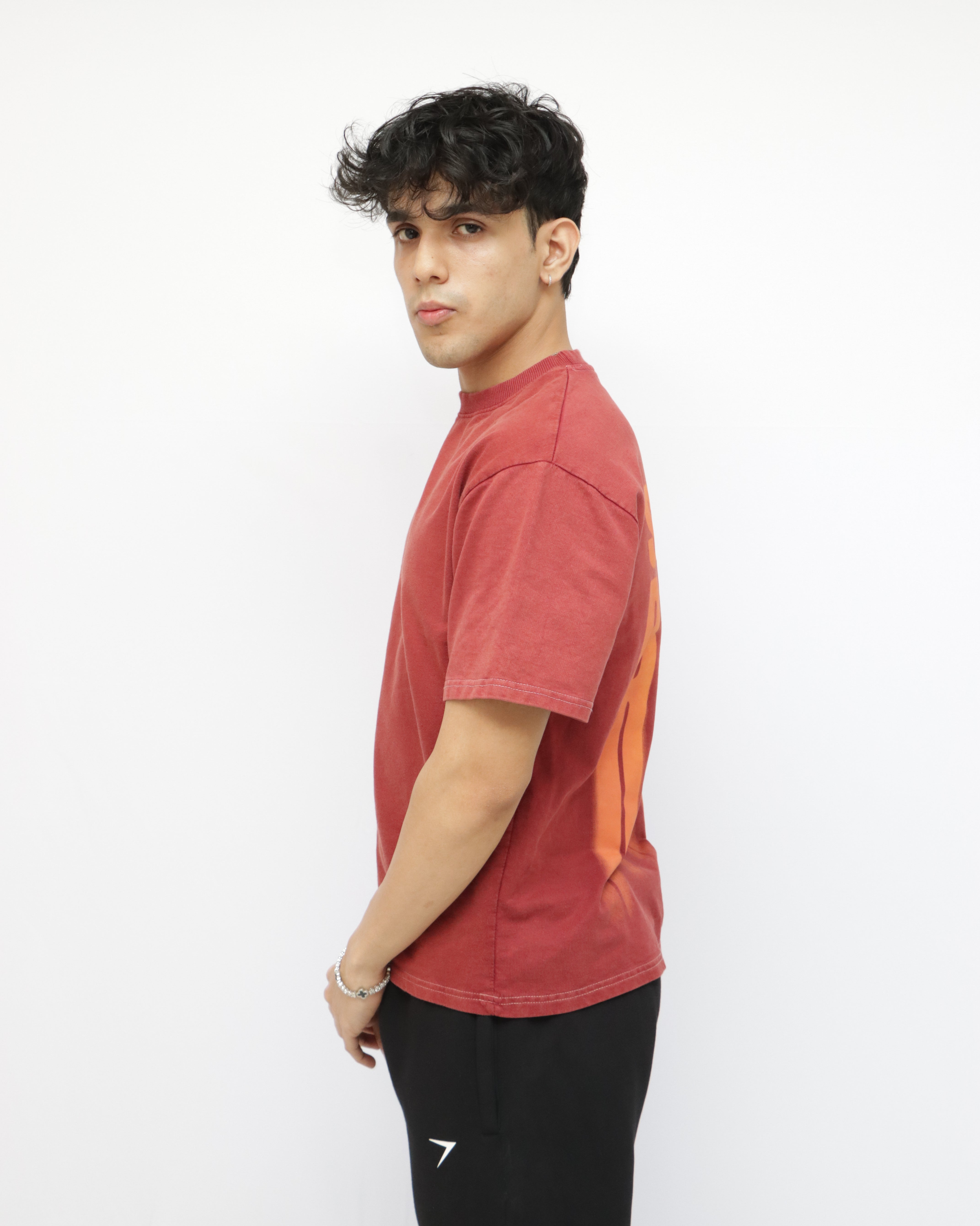 Orange Stay In Blurr Drop Down Tshirt